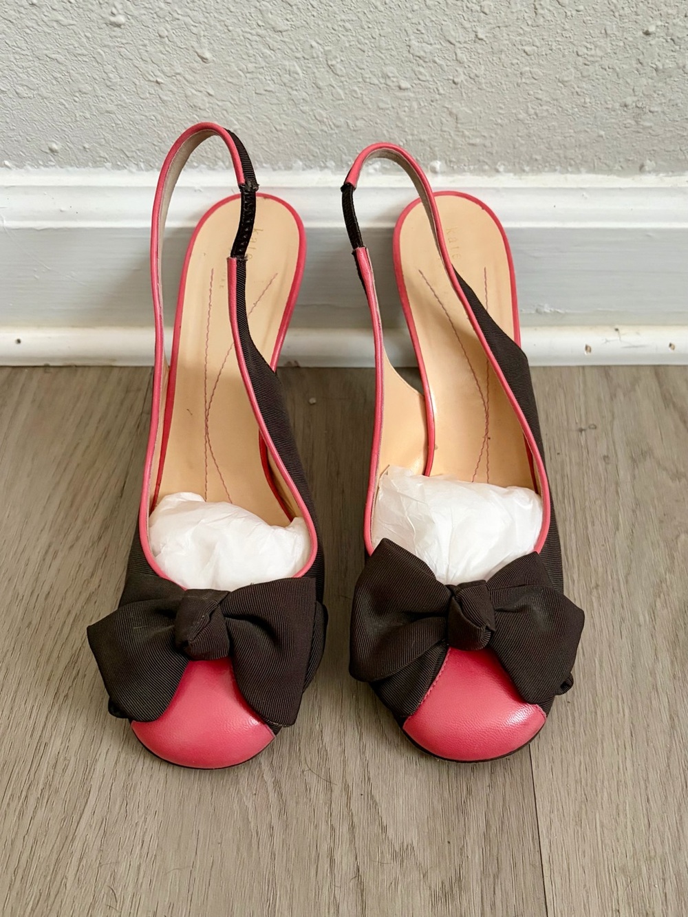 kate spade Pink and Black Bow Slingback Mules